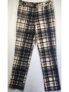 Topshop Black Cream Abstract Plaid Straight Leg Trousers 6 capsule old money
